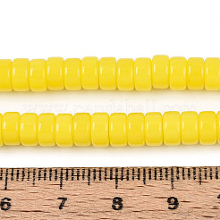 オペークソリッドカラーガラスビーズ連売り  フラットラウンド  きいろ  6~6.5x3~3.5mm  穴：0.8mm  約114~116個/連  14.76~14.96インチ（37.5~38cm）&nbsp;GLAA-N026-3x6mm-03