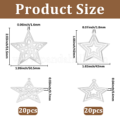 40スタイルのアイアンペンダント2個  スター  42~51.5x42~50.5x0.4~0.7mm  穴：1.6~1.8mm  20個/スタイル&nbsp;IFIN-GF0001-56