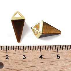 天然石タイガーアイペンダント  金メッキの真鍮製金具が付いた三角形のチャーム  18.5mm  穴：2x3mm&nbsp;G-A222-02G-05