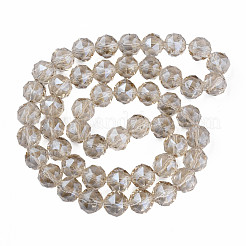 電気メッキ透明ガラスビーズ連売り  多面カット  ラウンド  小麦  12x11mm  穴：1.2mm  約48~50個/連  21.18~22.04インチ（53.8~56cm）&nbsp;EGLA-N002-34A-F02