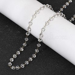 304ステンレススチール、ガラスファセットロンデルビーズ、ハンドメイドリンクチェーン、女性用誕生石ネックレス  イオンプレーティング（ip）  ゴールドカラー  透明  14.96インチ（38cm）&nbsp;NJEW-G195-01G-12