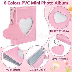 18セット6色PVCミニフォトアルバム  ポケット付きプラスチックフォトカードホルダー  ボールチェーン  フォトカードID収納用  ハートのチャームが付いた長方形  ミックスカラー  110x84.5~90x23~27mm  3セット/カラー&nbsp;AJEW-WA0004-97