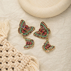 Butterfly Alloy & Rhinestone Dangle Stud Earrings&nbsp;FS-WGE670D-01