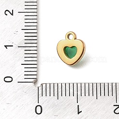 304ステンレスペンダント  ラインストーン付き  ハートチャーム  多面カット  ゴールドカラー  エメラルド  9x8x3.5mm  穴：1.2mm&nbsp;STAS-Z199-02G-04