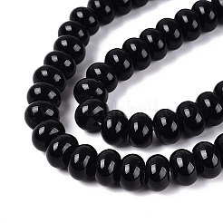天然石瑪瑙ビーズ連売り  滑らかなロンデル  染め  ブラック  12x7.5mm  穴：0.5~1.2mm  約48~56個/連  14.17~16.73インチ（36~42.5cm）&nbsp;G-Q613-02B-01