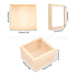プラタナスの木箱  スナップトップ  ガラスの視覚的な窓  正方形  バリーウッド  19.9x19.9x11.1cm&nbsp;CON-WH0076-59B