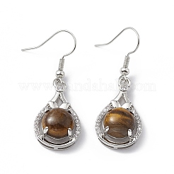 Natural Tiger Eye Teardrop Dangle Earrings with Crystal Rhinestone&nbsp;EJEW-A092-02P-16