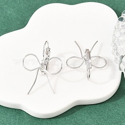 蝶結びの真鍮フレンチフックピアス  ニッケルフリー  プラチナ  31x21mm&nbsp;EJEW-A150-04C-P