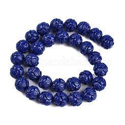 合成サンゴ彫刻ビーズ連売り  染め  花  ブルー  12x12mm  穴：1.5mm  約30個/連  13.98''（35.5センチメートル）&nbsp;CORA-M001-09