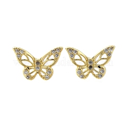 Butterfly Brass Micro Pave Cubic Zirconia Ear Studs&nbsp;EJEW-D304-34G