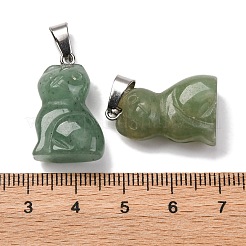 天然石グリーンアベンチュリンペンダント  201ステンレススチール製金具付き  猫  24~25x15~16x9~10mm  穴：4.5x7mm&nbsp;G-B127-08P-05