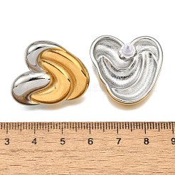 304ステンレススチール製ツートンカラースタッドピアス（女性用）  18KGP本金メッキ  左右  ハート  26.5x27mm&nbsp;EJEW-R023-01GP-01