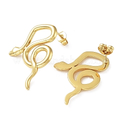 304ステンレススチールスタッドピアス  ガーデン爬虫類蛇紋蛇のイヤリング女性用  18KGP本金メッキ  30x20mm&nbsp;EJEW-M231-02C-G