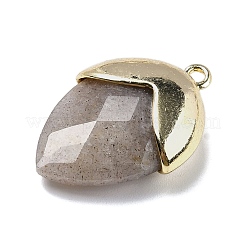 天然サンストーンペンダント  金色の真鍮のパーツと  イチゴの形をしたチャーム  多面カット  25x17.5x7mm  穴：1.6mm&nbsp;G-U019-03B-03