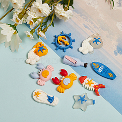 46個23スタイルの樹脂カボション  イヤリング＆ボビーピンアクセサリーのDIY  ボトル＆スター＆シューズ＆ボートアンカー＆船＆カモメ＆ラダー＆イルカ＆カニ＆フィッシュボーン＆サーフボード  ミックスカラー  31x11.5mm&nbsp;RESI-CJ0001-176