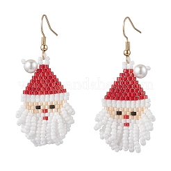 Glass Seed Beads Santa Claus Dangle Earrings&nbsp;EJEW-MZ00508