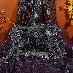 ハロウィーンのクモとクモの巣のポリエステルガーゼ生地  DIYクラフト用品  銀  1270x0.1mm  2m / pc&nbsp;AJEW-WH0314-677B