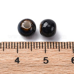 手作りの陶器ビーズ  ロンデル  ファンシーアンティーク施釉磁器  マリンブルー  8~9x7mm  穴：2~3mm&nbsp;PORC-XCP0001-008