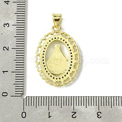 本物の 18k 金メッキ真鍮マイクロパヴェランダムカラーキュービックジルコニアペンダント  カドミウムフリー＆ニッケルフリー＆鉛フリー  オーバル 聖母マリア模様のチャーム付き  カラフル  26x18x3mm  穴：3x4mm&nbsp;KK-H472-37B-01G