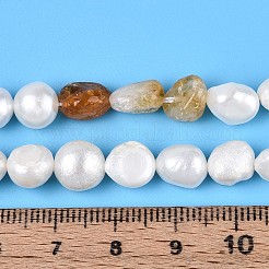 加熱された天然シトリンナゲットと天然養殖淡水真珠ビーズ連売り  5.5~12x4.5~9x3.5~9mm  穴：0.8mm  パール：6~13x6~9x3.5~7.5mm  穴：0.6mm  約19~21個/連  6.30~6.69インチ（16~17cm）&nbsp;PEAR-N023-01A-15