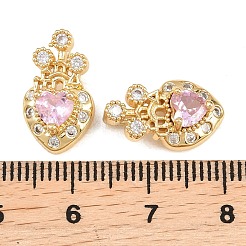 真鍮製マイクロパヴェキュービックジルコニアペンダント  ハートチャーム  ゴールドカラー  16x9.5x7mm  穴：4x2mm&nbsp;KK-H262-02G