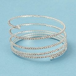 鉄合金ラインストーン多層バングル  5つのループ  動かせないビーズで終わる  銀  0.2~7cm  内径：2-1/4インチ（5.6cm）&nbsp;BJEW-B052-02S