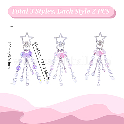 6Pcs 3 Styles Handmade Lampwork & Acrylic Tassel Pendant Decoration&nbsp;HJEW-GA00009