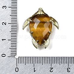 天然石タイガーアイペンダント  真鍮パーツと立方晶ジルコニア  亀のチャーム  多面カット  24.5x21.5x6.5mm  穴：3.5x2mm&nbsp;G-U019-02G-05