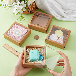 透明な PVC 窓付きの正方形の紙製ビスケット ボックス  パーティーのために  結婚式  ベーカリーボックス  バリーウッド  8.5x8.5cm&nbsp;LS-CON-WH0098-16A-03