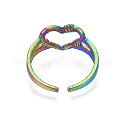 304ステンレススチール中空ハートカフリング  女性のためのレインボーカラーオープンリング  usサイズ6 1/2(16.9mm)&nbsp;RJEW-N038-053