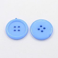 アクリル縫い付け用ボタン  衣装デザインのためのプラスチック製のシャツのボタン  4穴  染め  フラットラウンド  コーンフラワーブルー  20x2.5mm  穴：1mm&nbsp;BUTT-E076-F-02