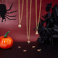 8個 4スタイル 316サージカルステンレススチール エナメルチャーム  丸カン付き  ハロウィン用  ゴースト＆パンプキンジャック-o'-ランタン  14KGP本金メッキ  ブラック  10~11.5x8~10x1mm  穴：2.4~2.6mm  2個/スタイル&nbsp;STAS-BBC0001-17