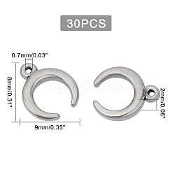304ステンレススチールチャーム30個  ダブルホーン/三日月  ステンレス鋼色  9x8x2mm  穴：0.7mm  30pc&nbsp;STAS-DC0005-42
