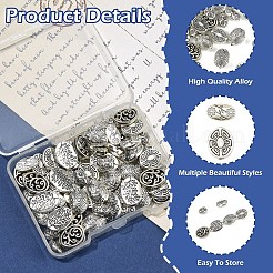 60個6スタイルチベットスタイルアロイビーズ  オーバル  アンティークシルバー  8~14x6~10mm  10個/スタイル&nbsp;FIND-YW0012-22