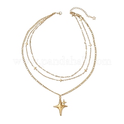 304 Stainless Steel Star Pendant 3 Layer Necklaces for Women&nbsp;NJEW-JN05476