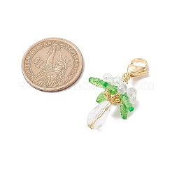 ガラス、アクリル、貝殻パールの花のペンダント装飾  ステンレススチール製ロブスタークロウ留め金304個付き  透明  44~46mm&nbsp;HJEW-MZ00209-04