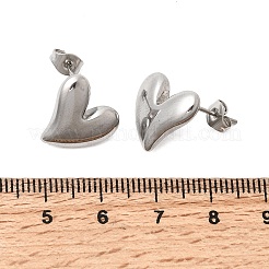 304ステンレススチールスタッドピアス6組  ハート  ステンレス鋼色  14x14mm&nbsp;EJEW-P340-01P