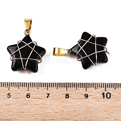 ランプワークペンダント  銅線で巻いた星のチャーム  ゴールドカラー  ブラック  22.5x19.5x8mm  穴：2.5~4x6mm&nbsp;GLAA-T023-06B