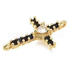 Brass Pave Black & Clear Cubic Zirconia Connector Charms&nbsp;KK-M101-02A-G01