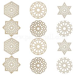 6種類の木製カップマット12枚  混合図形  95~109x95~105x1.5mm  2個/スタイル&nbsp;AJEW-CJ0001-37