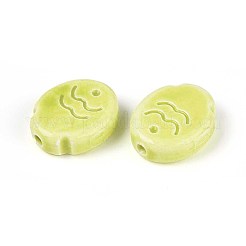 ハンドメイドの磁器セラミックビーズ  光沢釉の磁器  魚  緑黄  17x14x5.5mm  穴：2mm&nbsp;PORC-T133-24I