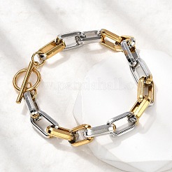 女性用304ステンレススチールアズキチェーンブレスレット  ゴールデン·ステンレス鋼色  8-1/4インチ（21.1cm）  リンク：16x9x3.7mm&nbsp;BJEW-D377-01E