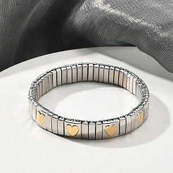 304ステンレススチールストレッチブレスレット  女性用幅広バンドブレスレット  18KGP本金メッキ  ハート  3/8インチ（0.95cm）  内径：2インチ（5.15cm）&nbsp;BJEW-U015-03G-01
