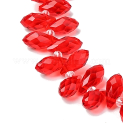 クリスタルガラスビーズ連売り  トップドリルビーズ  多面カット  ティアドロップ  レッド  13x6mm  穴：1mm  約90~95個/連  16~18インチ&nbsp;GLAA-D033-35