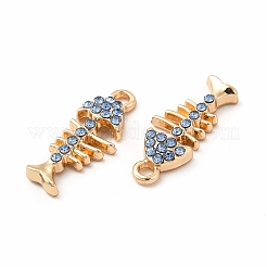 ラックメッキ環境に優しい合金ラインストーンペンダント  フィッシュボーンチャーム  ゴールドカラー  サファイア  22x8.5x3.5mm  穴：2mm&nbsp;FIND-A025-07G-02