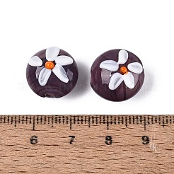 手作りランプワークビーズ  花柄とフラットラウンド  ロージーブラウン  14~15x10~12mm  穴：0.8~1.2mm&nbsp;LAMP-Q039-09H