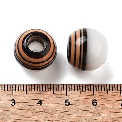 樹脂ストライプヨーロピアンビーズ  大穴丸いビーズ  ホワイト  砂茶色  16x14mm  穴：6mm&nbsp;RESI-Z030-06A
