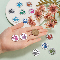 エナメルチャーム  プラチナメッキ合金ループとグリッターパウダー付き  犬の足のプリントとフラットラウンド  ミックスカラー  25x1.7mm  穴：2.6mm&nbsp;ENAM-CJ0001-16
