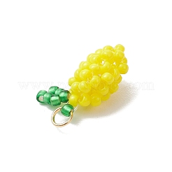 ガラスシードビーズのレモンペンダント  304ステンレススチール製ジャンプリング付き  18KGP本金メッキ  きいろ  16x11x7.5mm  穴：3mm&nbsp;PALLOY-MZ00853-01