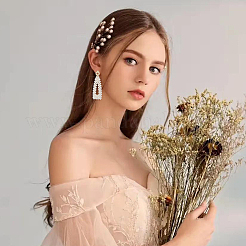 4 Pairs 4 Style Golden Alloy Geometry Dangle Stud Earrings with Plastic Imitation Pearl Beaded for Women&nbsp;EJEW-FI0002-57